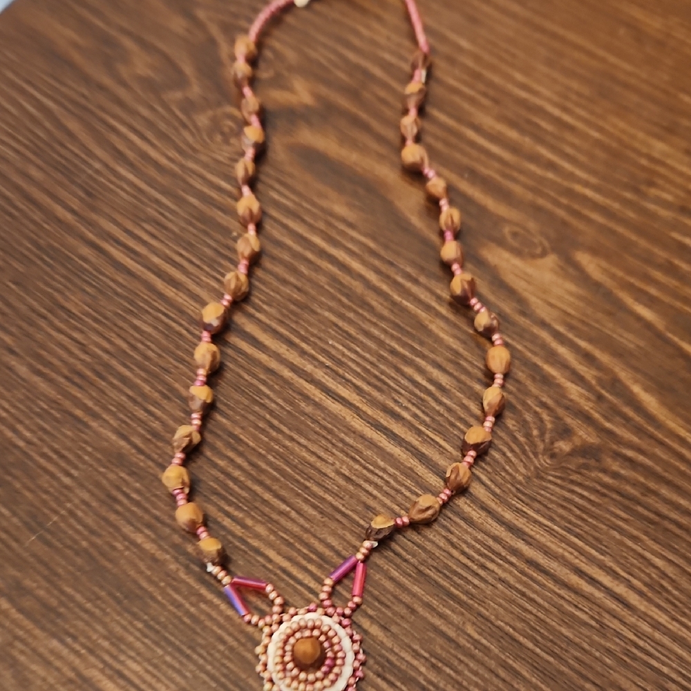 Handcrafted Pink and Brown Beaded Women's Necklace